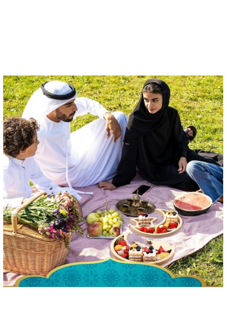 XiuWoo Ramadan Tray Eid Mubarak Tray Ramadan Kareem Moon Star Shape Tray Decoration Islam Wooden Artistic Moon Star Dessert Tray Ramadan Decorations for Table Moon Star Dessert Tray - Image 4