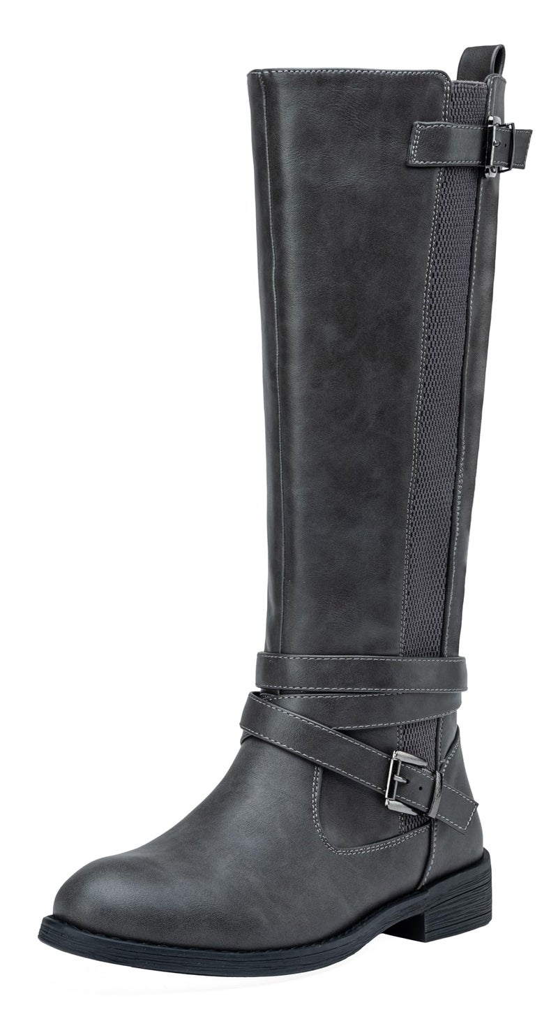 Vepose Womenâ€™s Riding Knee High Boots, Grey Calf Tall Stretch Retro Low Heel 952 Boots with Zipper, Size 8M US, (CJY952 Grey 08) - Image 1