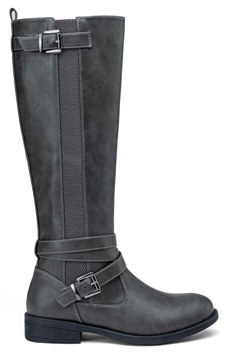 Vepose Womenâ€™s Riding Knee High Boots, Grey Calf Tall Stretch Retro Low Heel 952 Boots with Zipper, Size 8M US, (CJY952 Grey 08) - Image 5