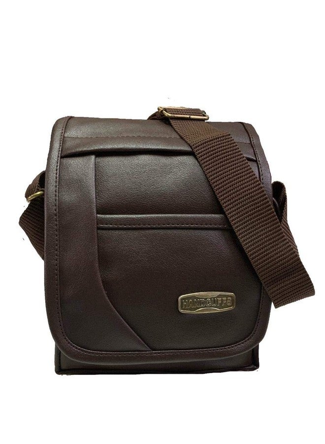 Handcuffs Mens Sling Bag | Pu Leather | Messenger | One Side | Shoulder | Cross Body | Stylish | Small | Casual | Travel | Office | Bag (Brown) - Image 2