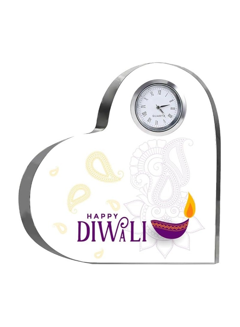 PRINTSHOP4ME Diwali Special Heart-Shaped Crystal Clock Gift-Thoughtful Presents For Diwali Gifts For Your Friends And Family  - Image 1