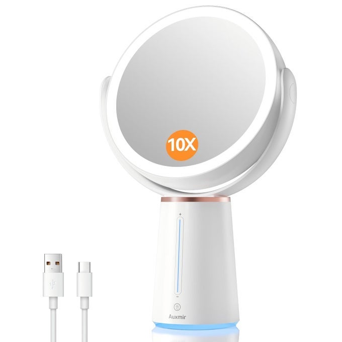 MAKEUP MIRROR WITH LIGHTS 83 DOUBLESIDED 10X1X MAGNIFYING MIRROR 2500MAH USB RECHARGEABLE MIRRORS WITH 52 LED LIGHTS AND 10 BRIGHTNESS 360 ROTATING VANITY MIRROR FOR BEDROOM BATHROOM