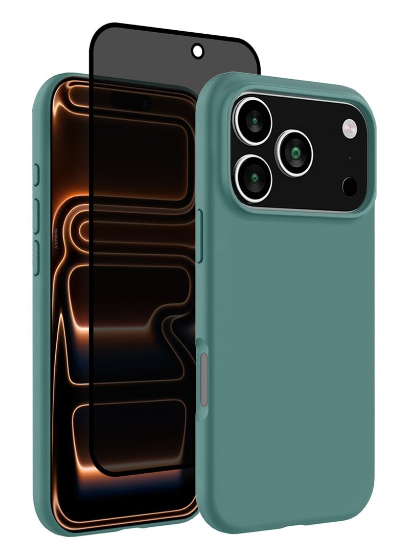 CATANES 2 Packs Silicone Protective Phone Case for iPhone 17 Pro Max - Soft Anti-Scratch Microfiber Lining Ultra Slim Drop Protection Phone Cover with Privacy Screen Protector - Cactus Green - Image 1