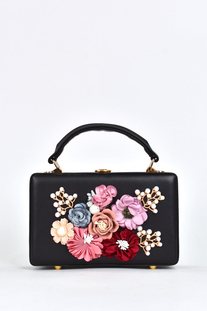 Elatae Women's Shoulder Strap Floral Stone Evening Dress Daily Hand Bag Black 17612  - Image 1