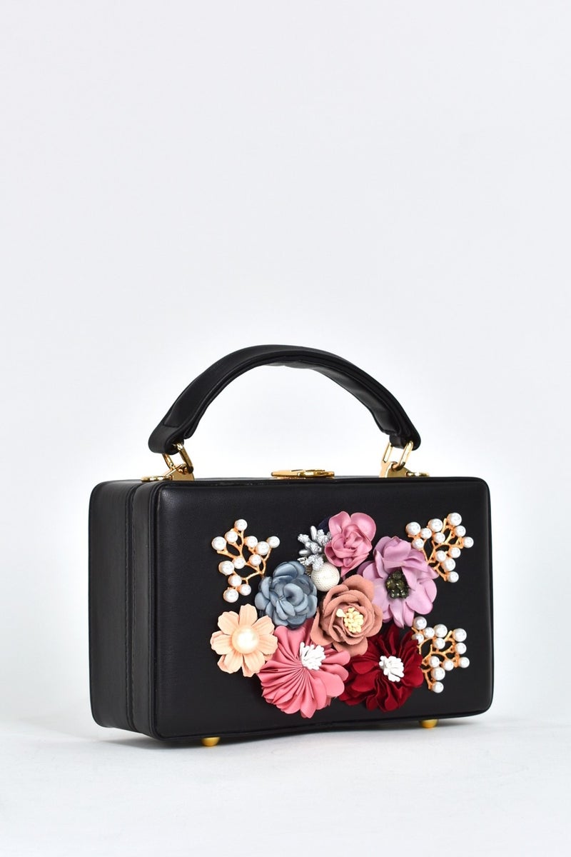 Elatae Women's Shoulder Strap Floral Stone Evening Dress Daily Hand Bag Black 17612  - Image 2