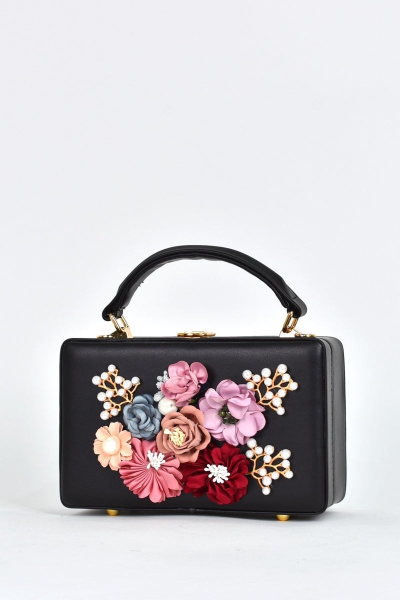 Elatae Women's Shoulder Strap Floral Stone Evening Dress Daily Hand Bag Black 17612  - Image 3