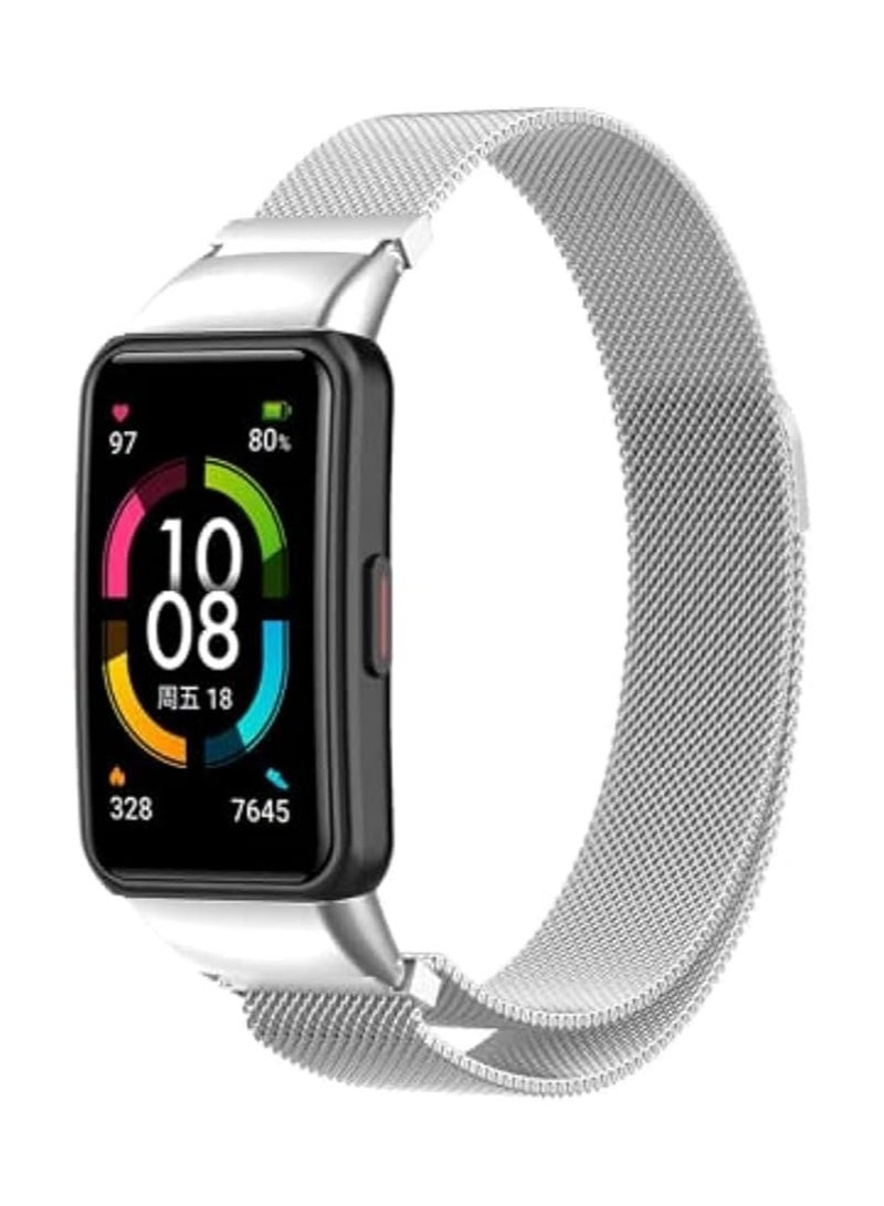 حزام ELMO3EZZ من الفولاذ المقاوم للصدأ لساعة Honor Band 6/Huawei Band 6 (فضي) - Image 1