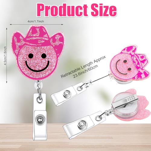 Remuuly 8 Pcs Cute Nurse Badge Reel Retractable Glitter Cow Daisy Smile Face Pink Bow Girly Funny Nurse Accessories Name Tag ID Clip Holder for Office School Hospital Teacher(Smile) - Image 2