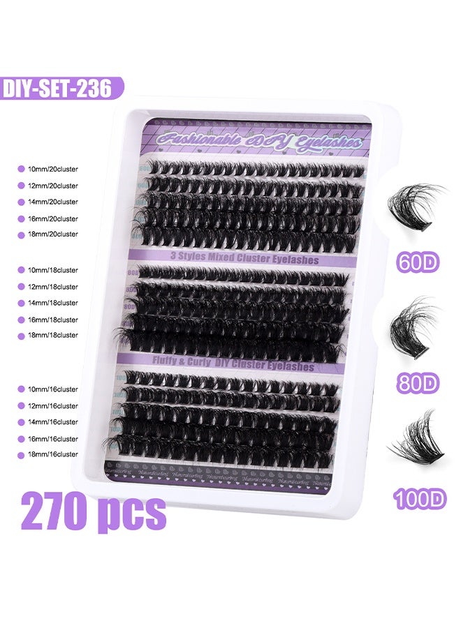 HAVEN Segmented False Eyelash Set 270 Clusters, 60D 80D 100D Curled Thick Mix Lash Clusters, Eyelash Extension Kit, Enlarge Eyes Naturally, Curl Eyelash, Diy Eyelashes - Image 2