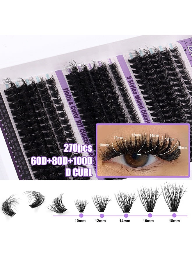 HAVEN Segmented False Eyelash Set 270 Clusters, 60D 80D 100D Curled Thick Mix Lash Clusters, Eyelash Extension Kit, Enlarge Eyes Naturally, Curl Eyelash, Diy Eyelashes - Image 3