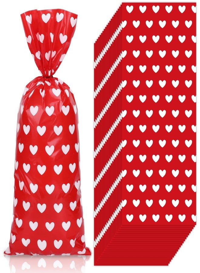 Whaline 100 Pcs Valentine's Day Cellophane Treat Bags Red Heart Party Favor Gift Bags with 100 Pcs Twist Ties Candy Goodie Bag for Wedding Anniversary Birthday Party Supplies - Image 1
