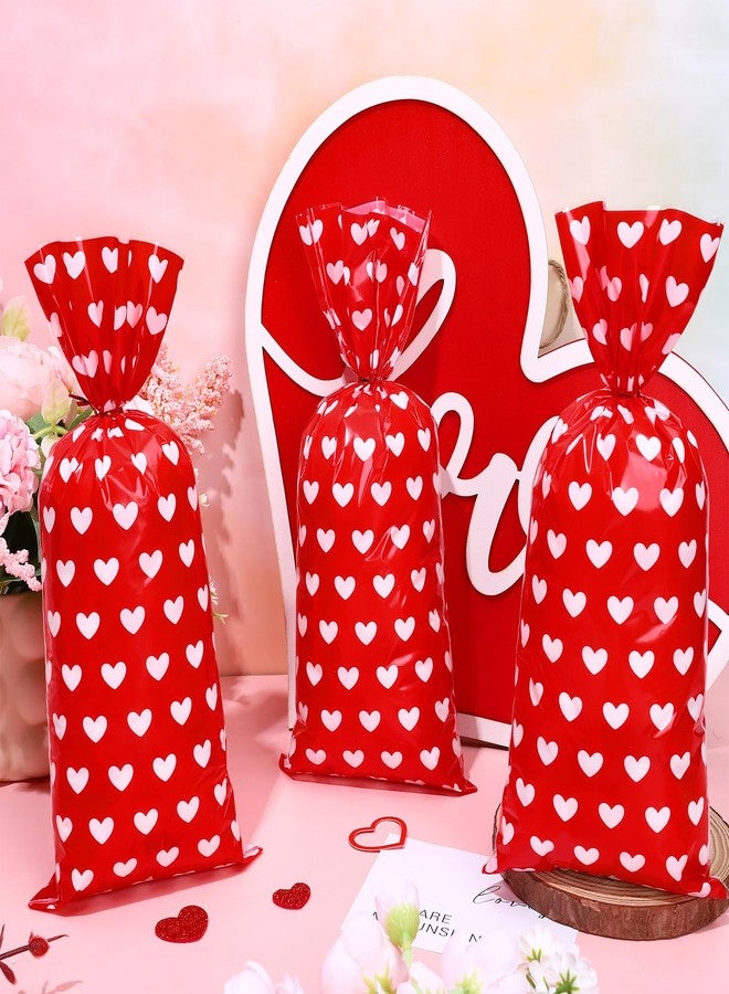 Whaline 100 Pcs Valentine's Day Cellophane Treat Bags Red Heart Party Favor Gift Bags with 100 Pcs Twist Ties Candy Goodie Bag for Wedding Anniversary Birthday Party Supplies - Image 3