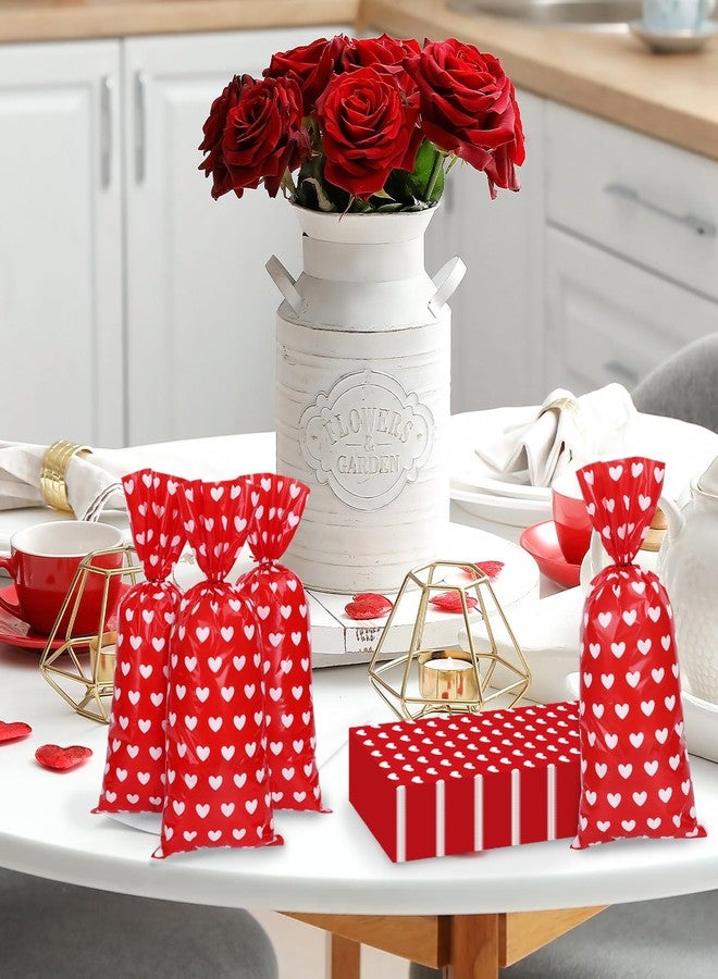 Whaline 100 Pcs Valentine's Day Cellophane Treat Bags Red Heart Party Favor Gift Bags with 100 Pcs Twist Ties Candy Goodie Bag for Wedding Anniversary Birthday Party Supplies - Image 5