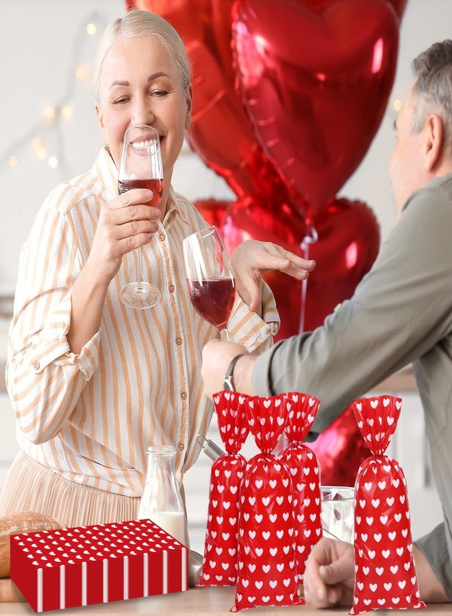 Whaline 100 Pcs Valentine's Day Cellophane Treat Bags Red Heart Party Favor Gift Bags with 100 Pcs Twist Ties Candy Goodie Bag for Wedding Anniversary Birthday Party Supplies - Image 4