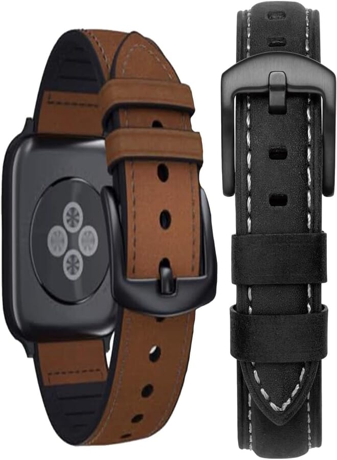 Next Store 2 Pack Premium Leather Strap for iWatch Series 1/2/3/4/5/6/7/8/9 41mm 40mm 38mm Men Women
