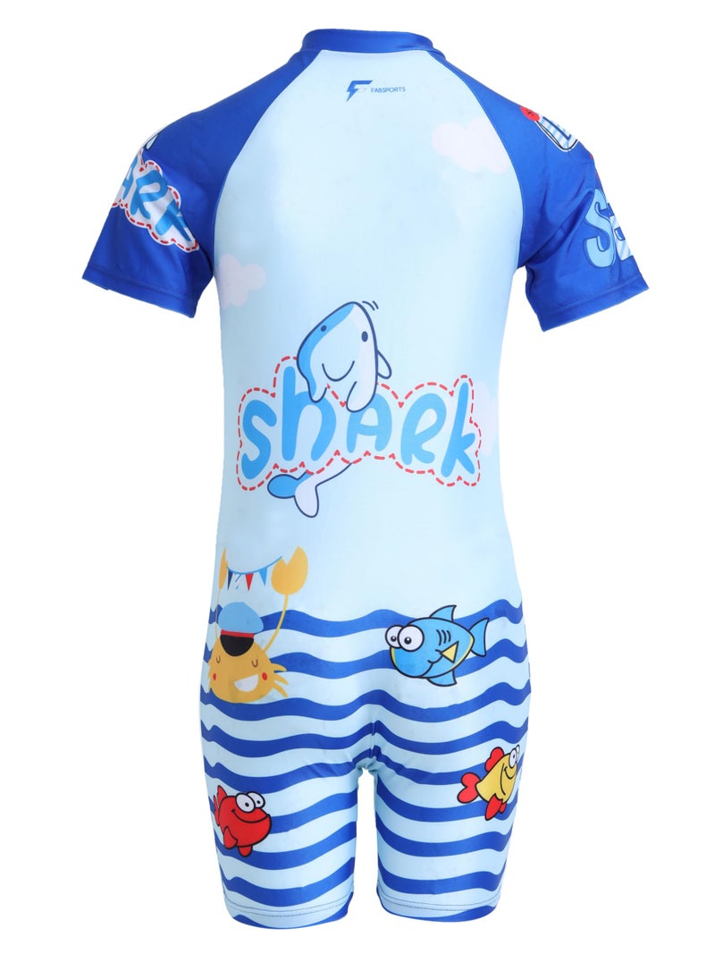 FABSPORTS Kids Swimsuit Set Printed One-Piece Swimwear for Boys & Girls, Half Sleeve Bathing Suit, Comfortable Swimming Costume for Children, 6-8 Years Blue - Image 5