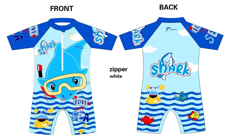 FABSPORTS Kids Swimsuit Set Printed One-Piece Swimwear for Boys & Girls, Half Sleeve Bathing Suit, Comfortable Swimming Costume for Children, 6-8 Years Blue - Image 4