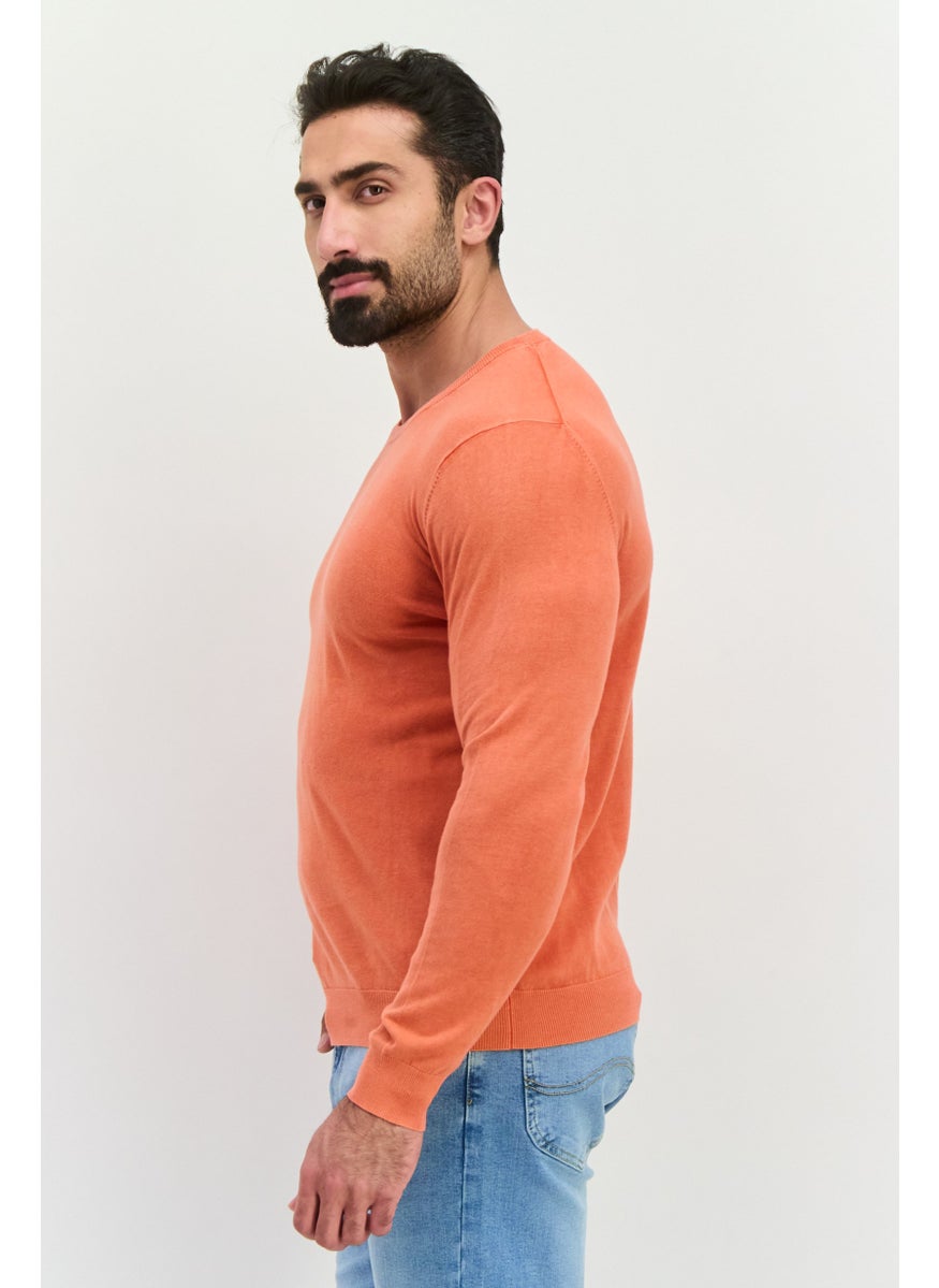 GAS - Men Crew Neck Solid Long Sleeves Sweatshirt, Coral - Image 1