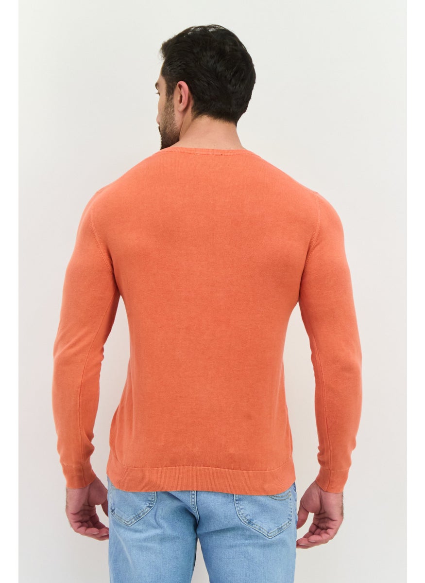 GAS - Men Crew Neck Solid Long Sleeves Sweatshirt, Coral - Image 1
