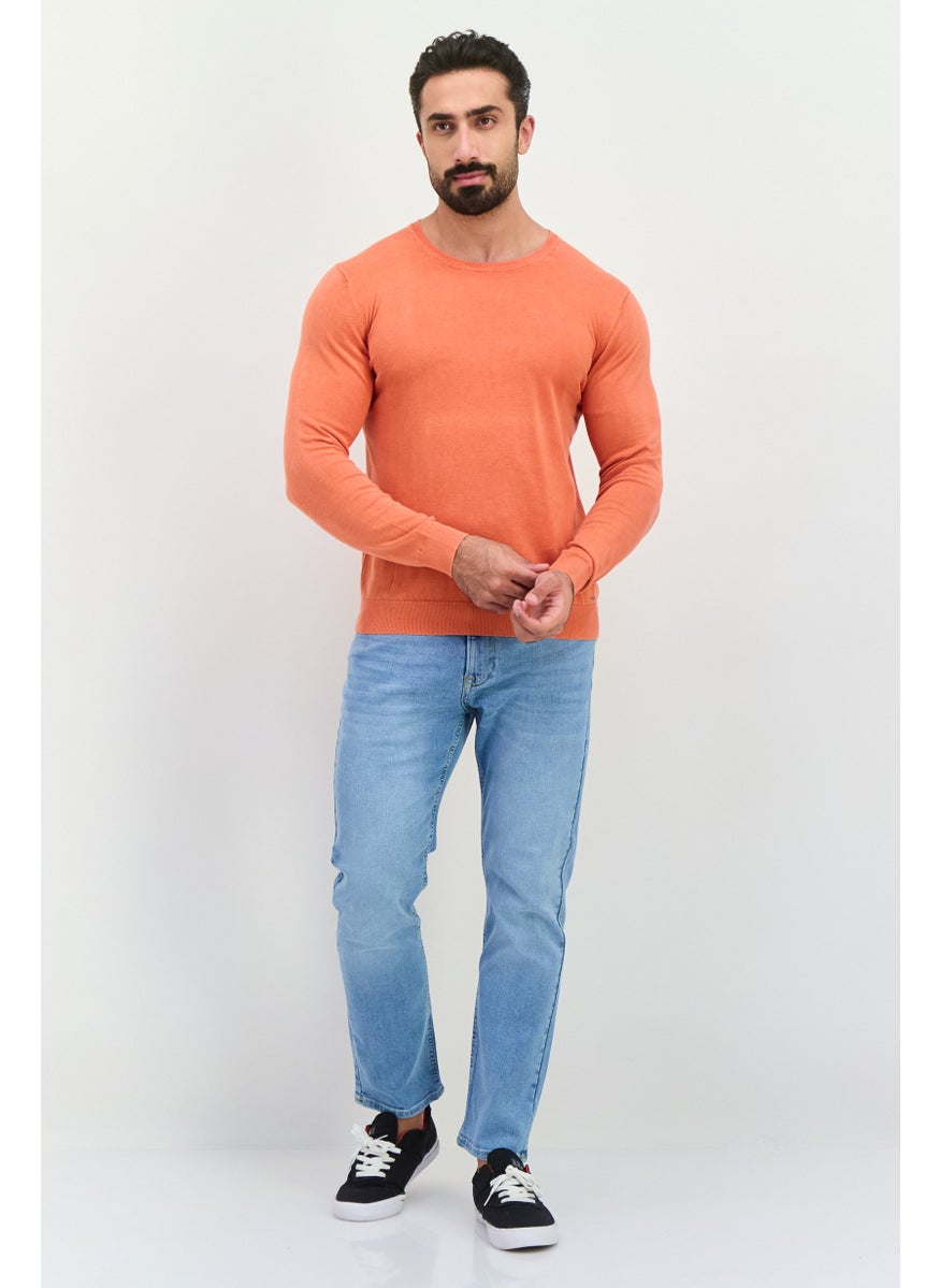GAS - Men Crew Neck Solid Long Sleeves Sweatshirt, Coral - Image 1