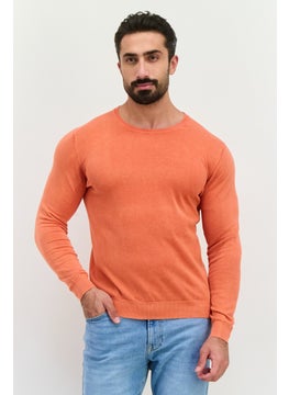 Men Crew Neck Solid Long Sleeves Sweatshirt, Coral