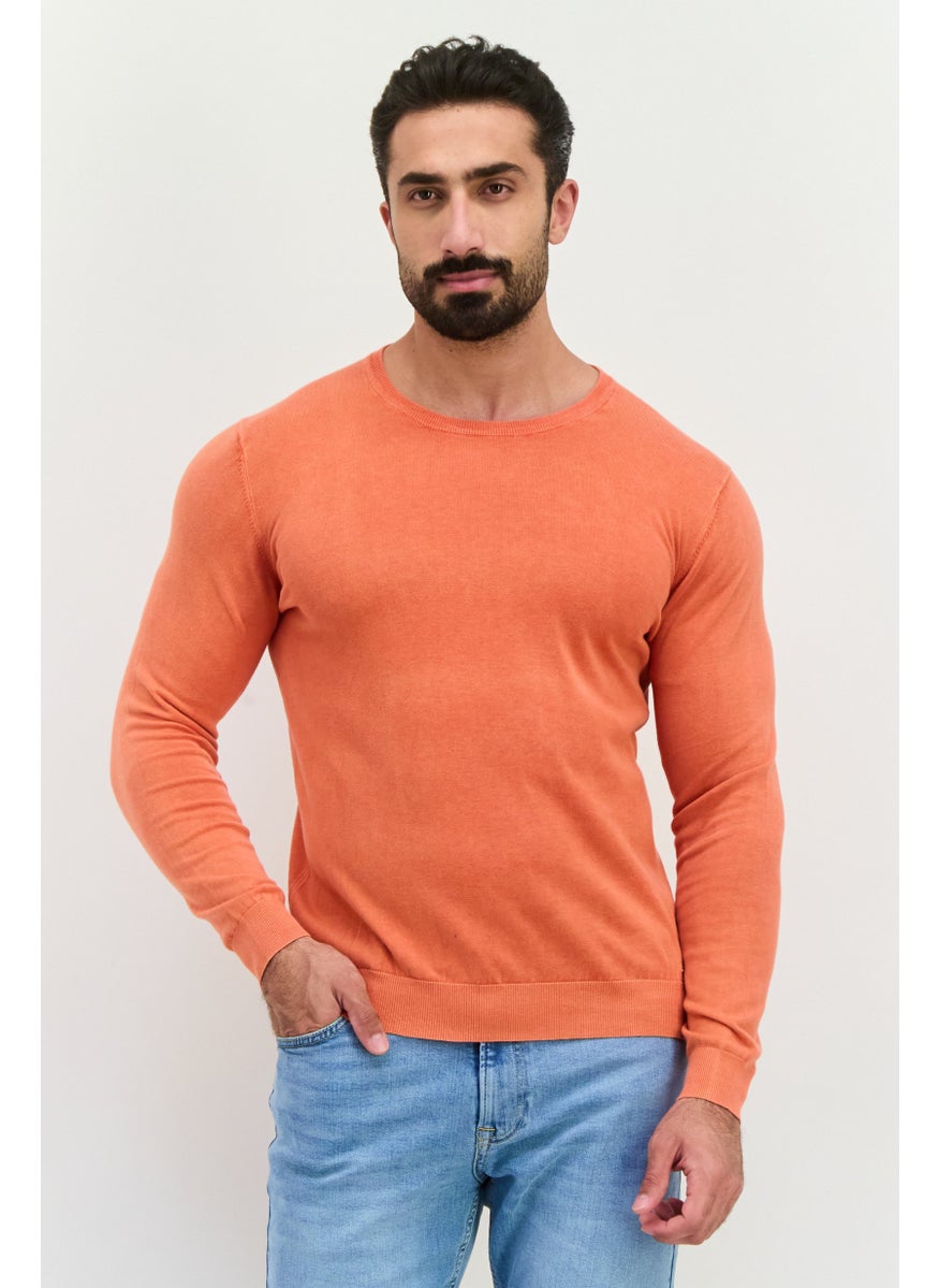 GAS - Men Crew Neck Solid Long Sleeves Sweatshirt, Coral - Image 1