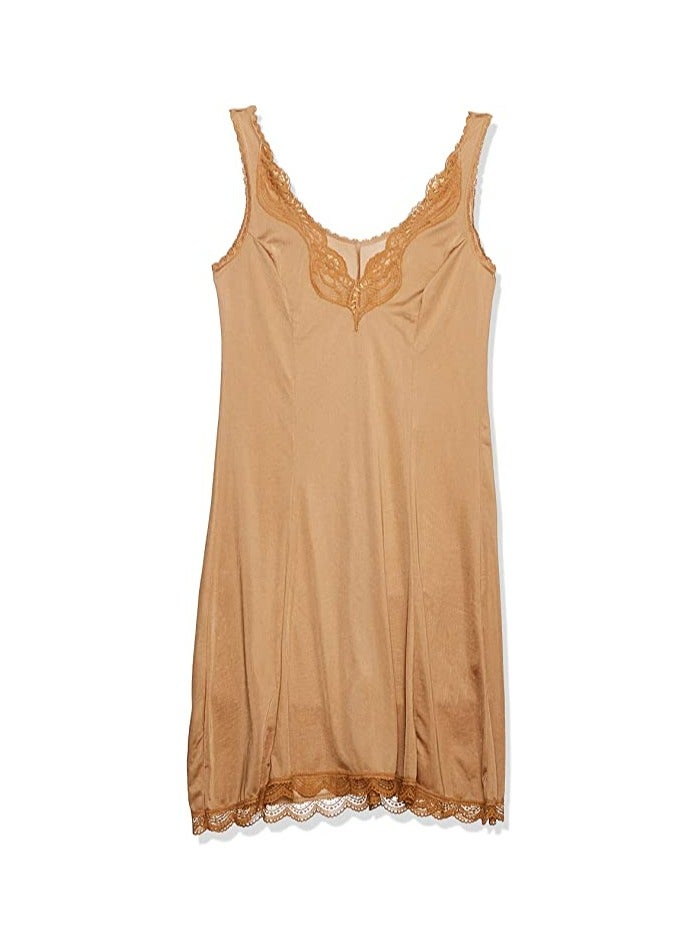 لاسو قميص نوم أنيق من الساتان من لاسو، بياقة على شكل حرف V وحواف دانتيل، فستان داخلي طويل بحافة مزخرفة موديل 1938 - Image 4