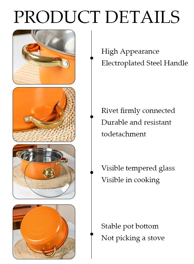 DUNISO 12 Pcs Stainless Steel Cookware, Non Stick Household Kitchen Pot, Ergonomic Gold-Plated Handle, Easy To Clean, Stackable, With Frying Pan, Soup Pot, And Milk Pot, Suitable For Induction Cookers, Dishwashers, Ovens - Image 4