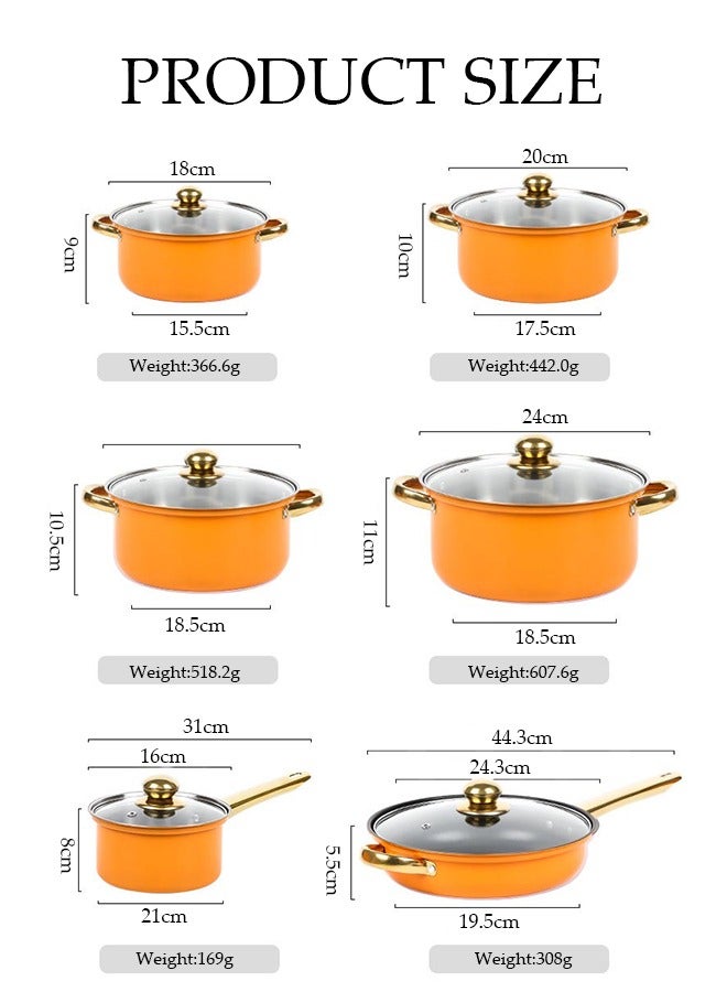 DUNISO 12 Pcs Stainless Steel Cookware, Non Stick Household Kitchen Pot, Ergonomic Gold-Plated Handle, Easy To Clean, Stackable, With Frying Pan, Soup Pot, And Milk Pot, Suitable For Induction Cookers, Dishwashers, Ovens - Image 2