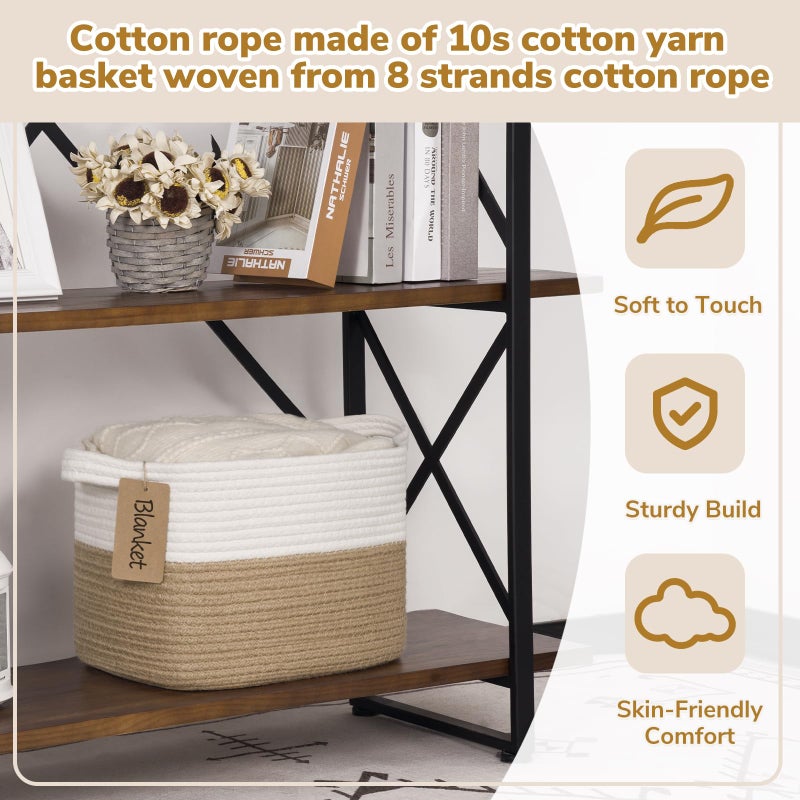 Goodpick Woven Storage Basket for Shelves, Medium Empty Gift Basket with Handles, Square Wicker Dog Toy Baskets, White and Jute Storage Bin, 13 x 10 x 9 Inches - Image 5
