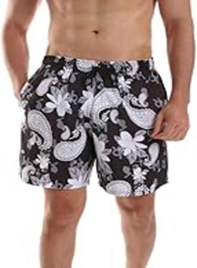 White Rabbit Men Elastic Waist Polyester Summer Swim Shorts