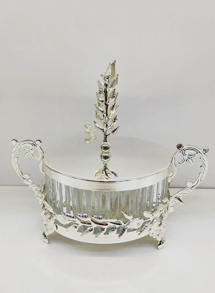 Sugar Bowl with Lid and Spoon Metal Sugar Bowl with Spoon, Sugar Container for Coffee Bar, Sugar Jar Sugar Dispenser Bowl, Silver Kitchen Decor and Accessories