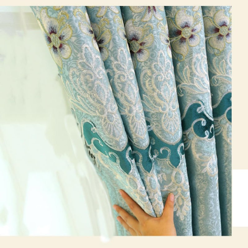 Amidoudou 1 Pair European Luxury Embroidered Curtains for Living Room Bedroom (Blue Green63x96 Inch) - Image 5