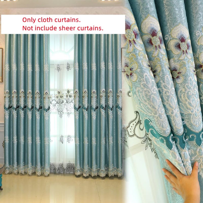 Amidoudou 1 Pair European Luxury Embroidered Curtains for Living Room Bedroom (Blue Green63x96 Inch) - Image 2