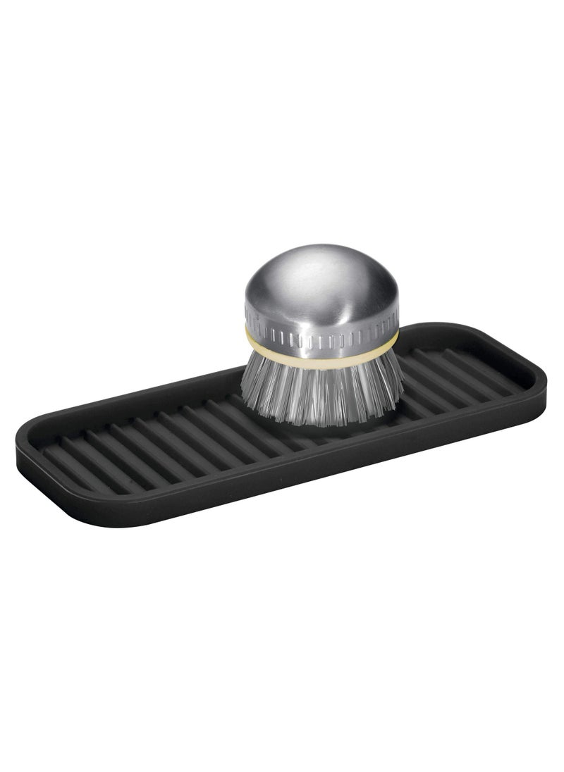 InterDesign iDesign Lineo Silicone Kitchen Sink Tray for Sponges  Scrubbers  Soap  Stovetop Spoon Holder  9"" x 3.5"" x 0.5""  Black  - Image 1