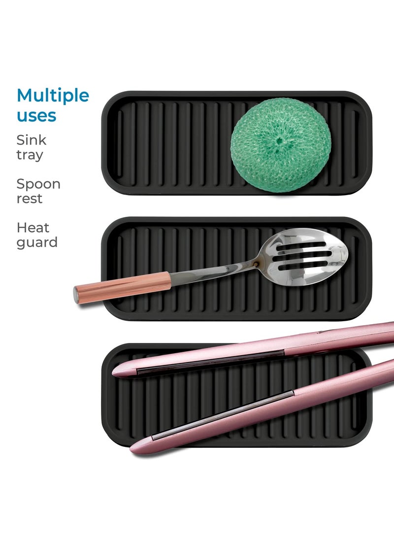 InterDesign iDesign Lineo Silicone Kitchen Sink Tray for Sponges  Scrubbers  Soap  Stovetop Spoon Holder  9"" x 3.5"" x 0.5""  Black  - Image 5
