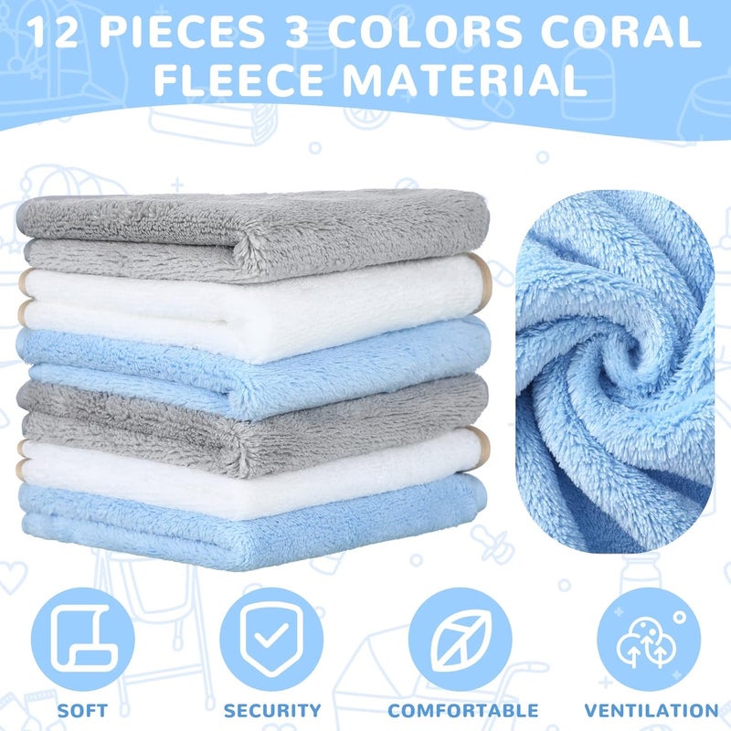 Moukeren 15 Pcs Baby Bath Towel and Washcloths Set Includes 3 Pcs Newborn Hooded Towels and 12 Pcs Newborn Washcloths Absorbent Coral Fleece for Baby Toddler Boy Girl Infant Essentials Gift - Image 3