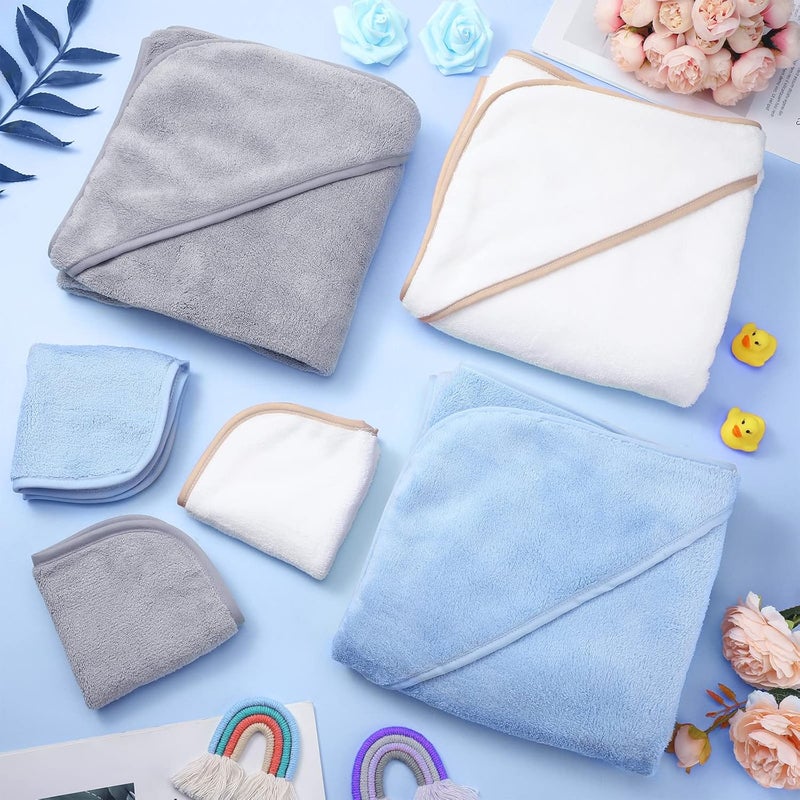 Moukeren 15 Pcs Baby Bath Towel and Washcloths Set Includes 3 Pcs Newborn Hooded Towels and 12 Pcs Newborn Washcloths Absorbent Coral Fleece for Baby Toddler Boy Girl Infant Essentials Gift - Image 4
