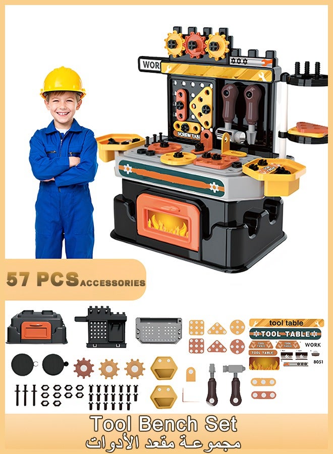 Quivlox Kids Tool Bench Set,Small Simulation Tool Bench Toy,57-piece Montessori STEM Plastic Toys with Realistic Screws, Nuts, Screwdrivers, and More for Educational Construction and Engineering Play for Toddler Boys and Girls - Image 1