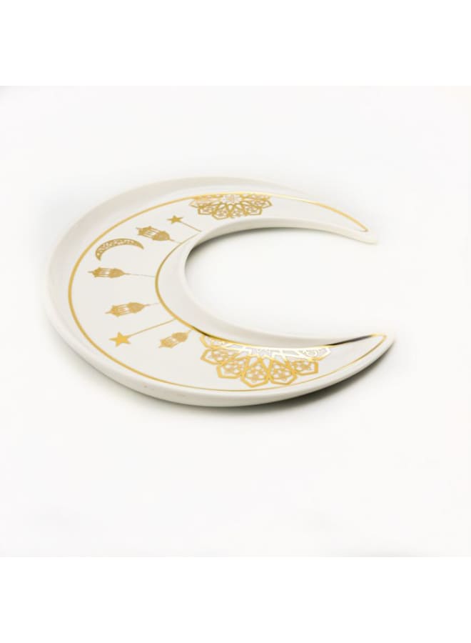 Zinnia Rosa By Zinnia  Porcelain Golden Decorations Crescent Serving Plate