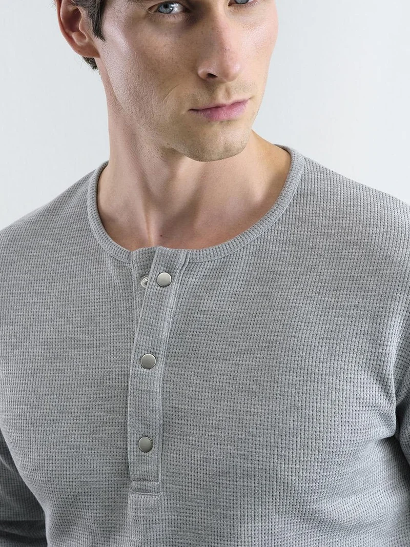 Giesto Grey GIESTO Comfort Fit Button Collar Long Sleeve T-Shirt for Men | Best Price UAE