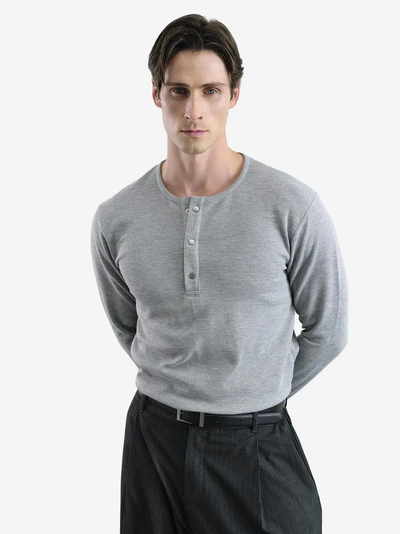 Giesto Grey GIESTO Comfort Fit Button Collar Long Sleeve T-Shirt for Men | Best Price UAE