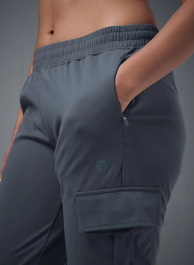 Technosport Blue Slim Fit Solid Cargo Joggers with TECHNO GUARD for Women | Best Price UAE