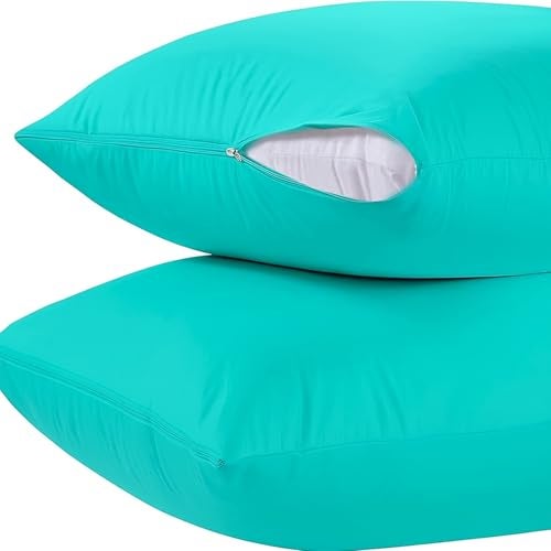 Trance Ultra Soft Terry Waterproof Pillow Protector Cover with Zipper | Dust Mite - Bed Bug Protection | Oil and Water Spill Protection Covers (Standard 18 x 28 inch - Turquoise) - Pack of 2 - Image 2