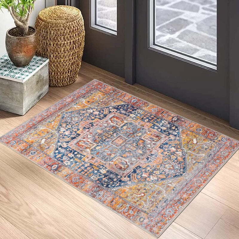 Cekene Oriental Small Area Rugs 60x90cm Nonslip Faux Wool Door Mat Indoor Washable Bohemian Entryway Rug Low Pile Floor Mat for Entrance Bedroom Bathroom Kitchen