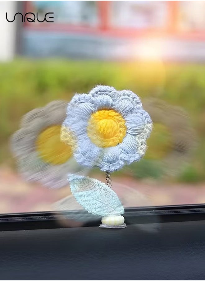 يونيك 7-PCS زهرة الديكورات المنزلية، لطيف تهتز الحلي، في الأماكن المغلقة رؤساء محبوك الزهور للنساء اكسسوارات زخرفة الغرفة، ديكورات المنزل، سيارة لوحة القيادة ديكورات  - Image 4