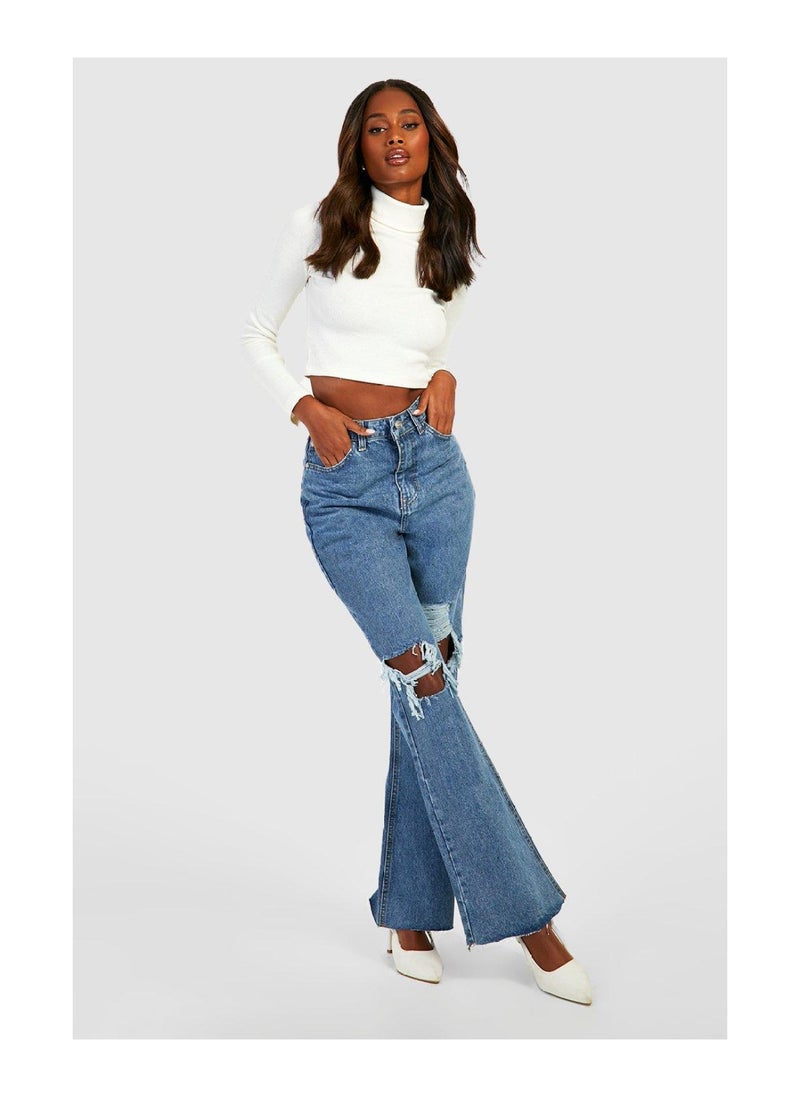 boohoo - High Waisted Ripped Flared Jeans - Image 1