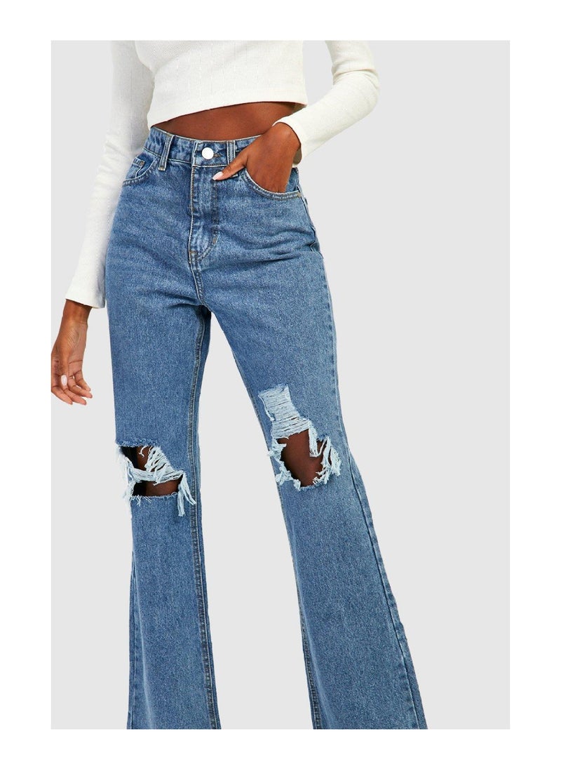 boohoo - High Waisted Ripped Flared Jeans - Image 1