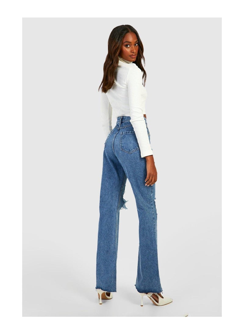 boohoo - High Waisted Ripped Flared Jeans - Image 1