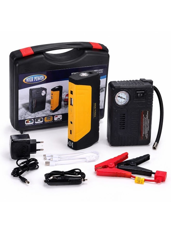 High Power Emergency Battery Booster | Car Jump Starter 12V with Air Compressor | Portable Power Bank | LED Flashlight | USB Charging | For Petrol & Diesel Vehicles - Image 1